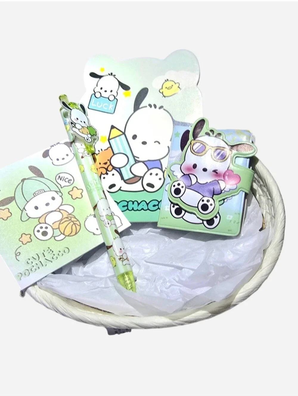 Pochacco 4 Piece Stationery Set W/ Mini Notebook Keychain, Pen, & More NEW